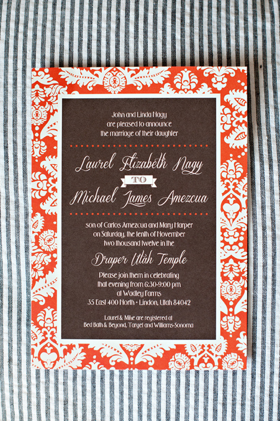 orange and brown wedding invite by Polka Dot & Daisies