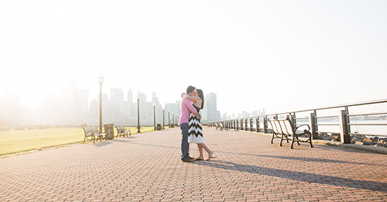 Modern Sunrise Engagement Session :: New York City Skyline from Liberty State Park