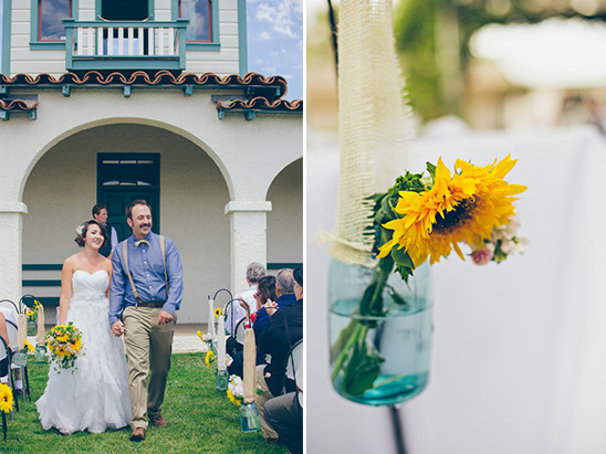 blue mason jar aisle decor