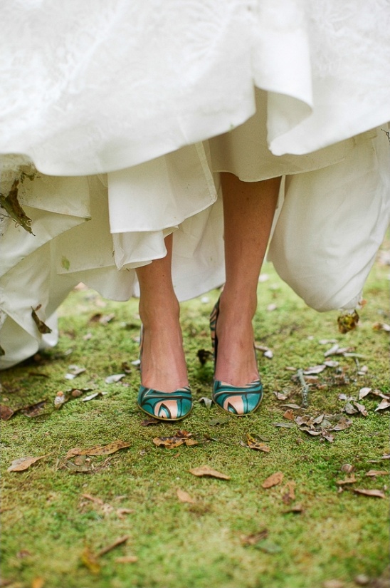 peach and blue wedding shoes