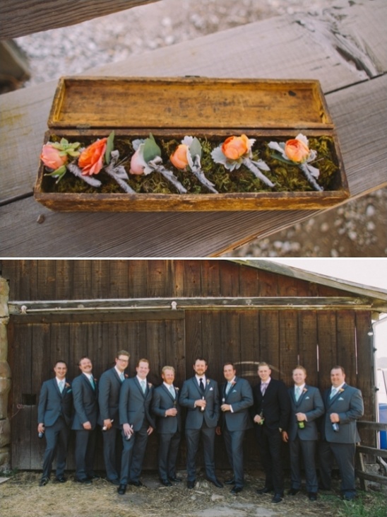 orange boutonnieres in a box