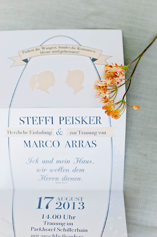 gray and orange wedding invite