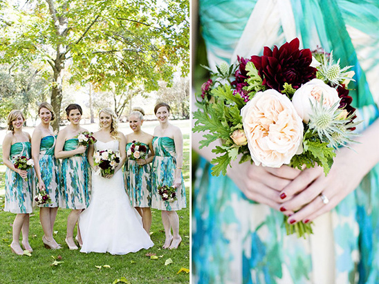 peach and red bridesmaid bouquets