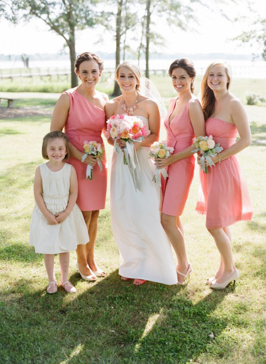 bubble gum pink bridesmaid dresses