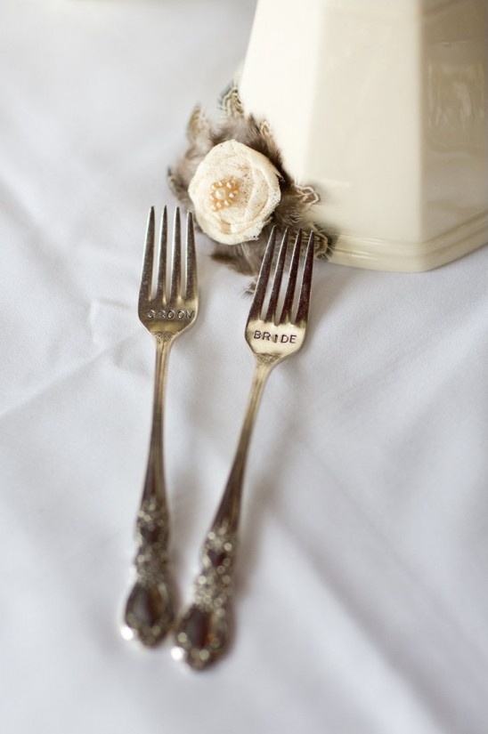 bride and groom forks