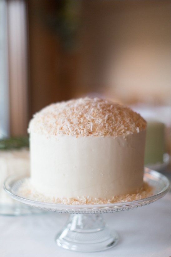 coconut topped wedding cake