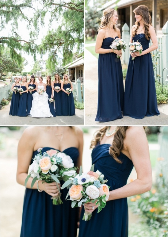 floor length navy bridesmaids