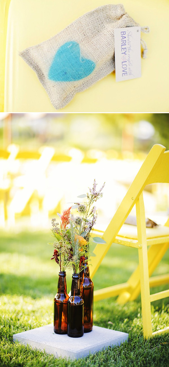 brown beer bottle floral ceremony decor