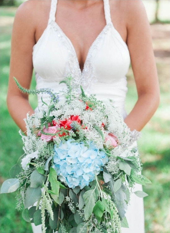 blue bloom and greenery bouquet