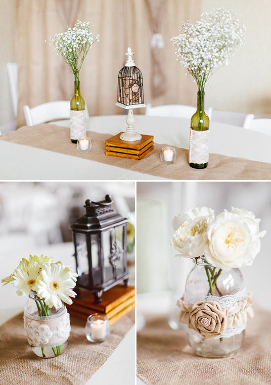 burlap and lace reception table decor