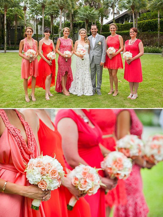 bright red bridesmaids