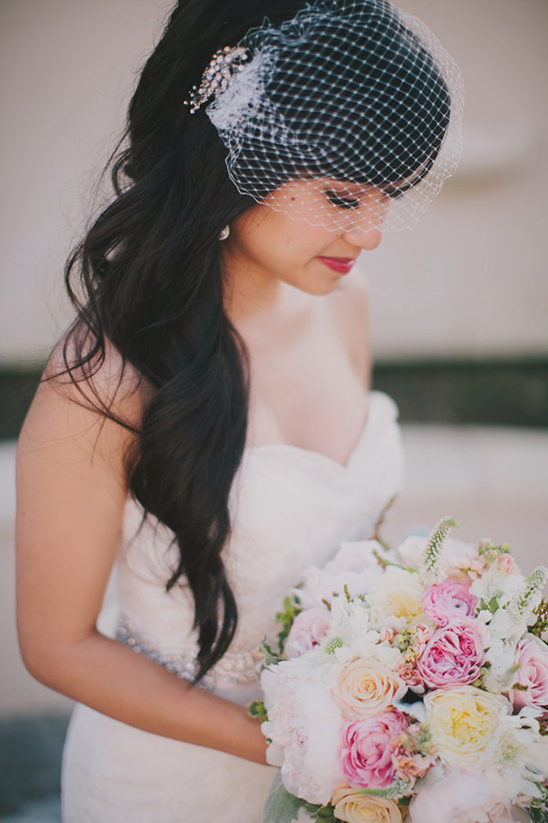 long hair with bird cage veil