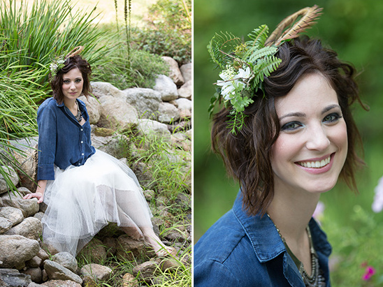 floral and feather hair piece