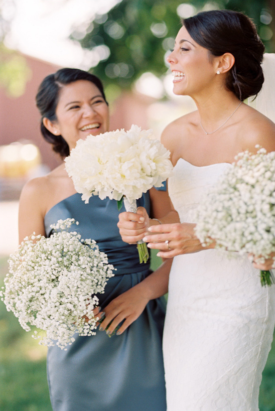 white peoney and babys breath bouquets