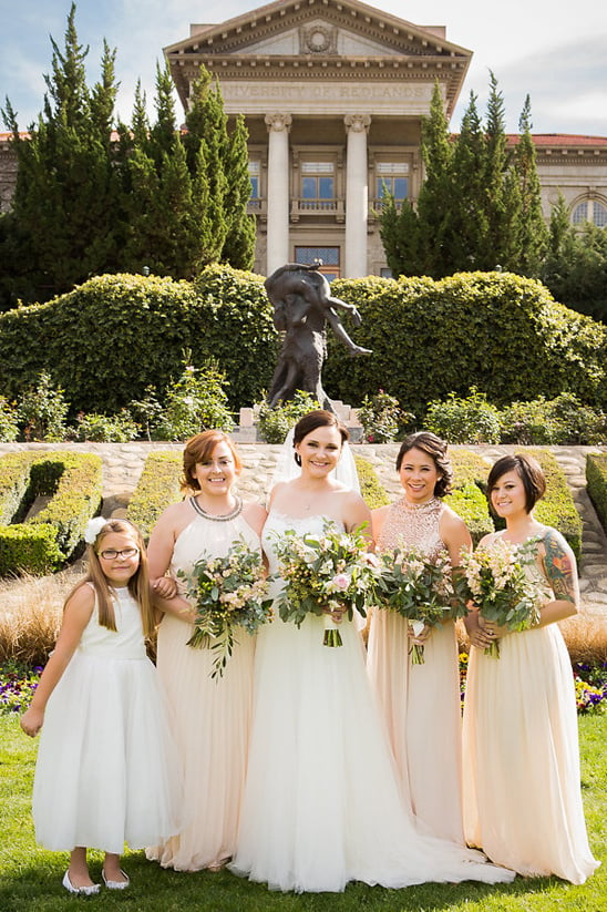 bridesmaids in champagne dresses @weddingchicks