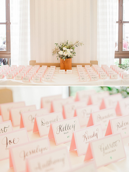 light pink escort cards @weddingchicks