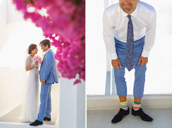 white and blue greece wedding @weddingchicks