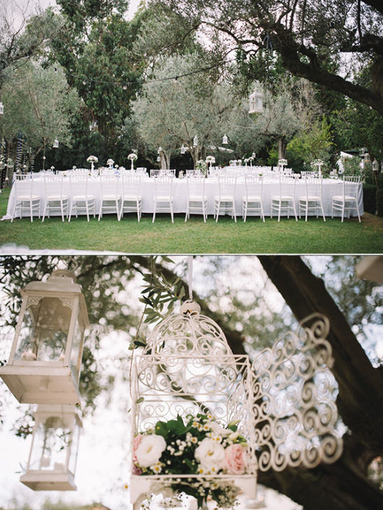 Outdoor family style reception space with minimal decor