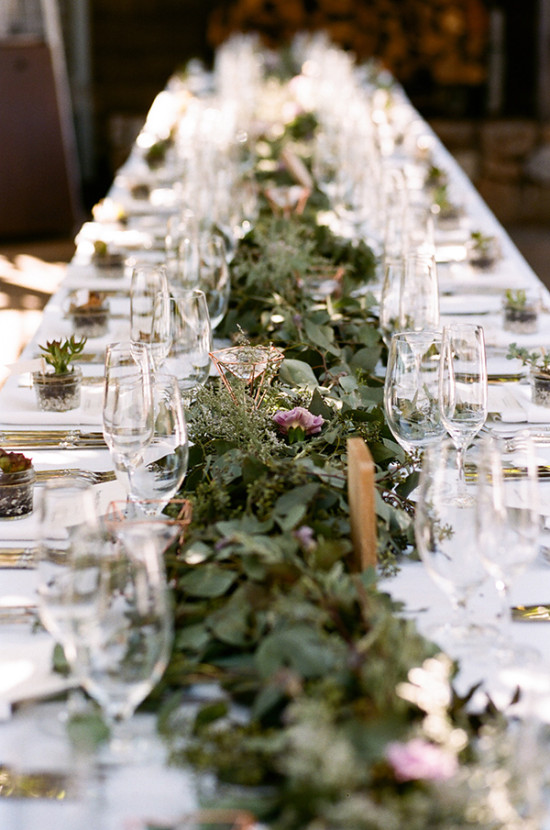 Romantic greenery table runner idea