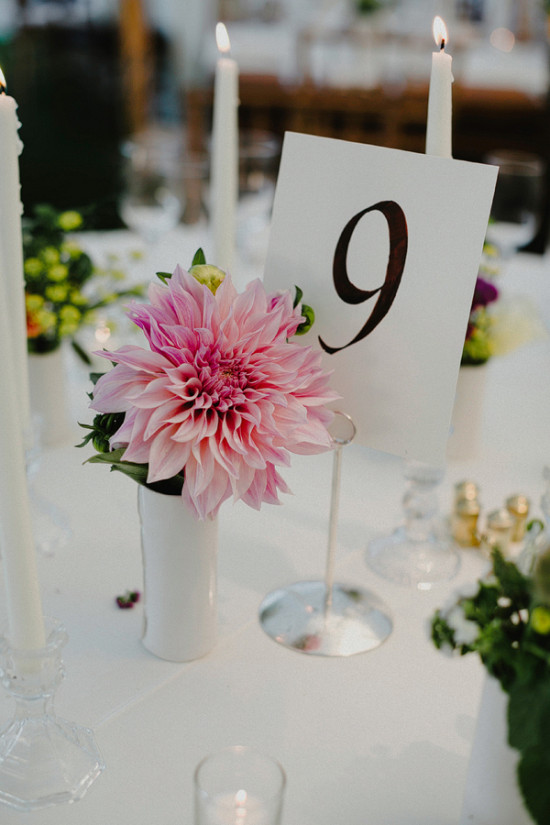 bud vase centerpiece and table number