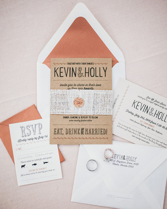 White and peach Invitation suite