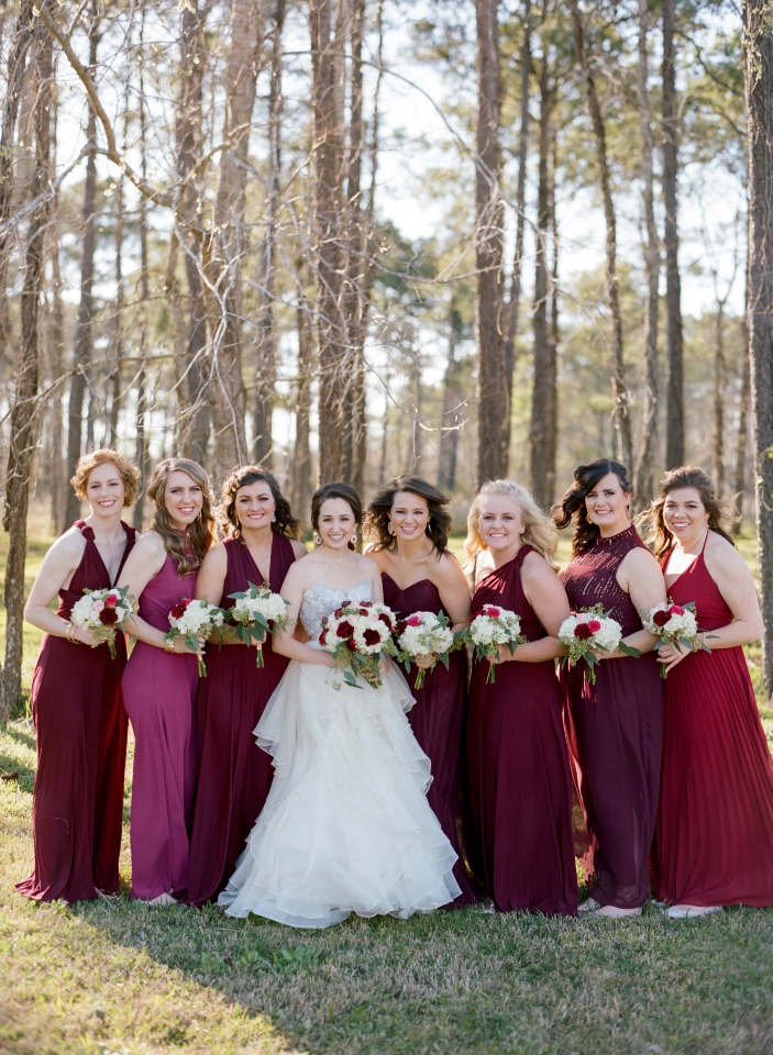 Shades of maroon bridesmaid dresses