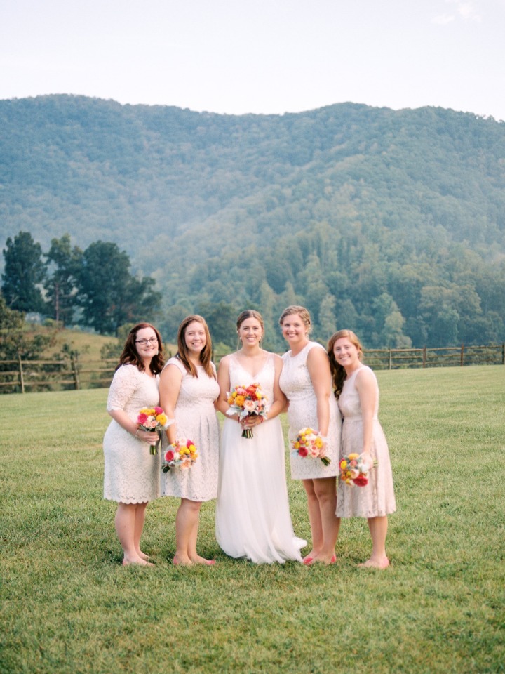 bridesmaids in shades of white