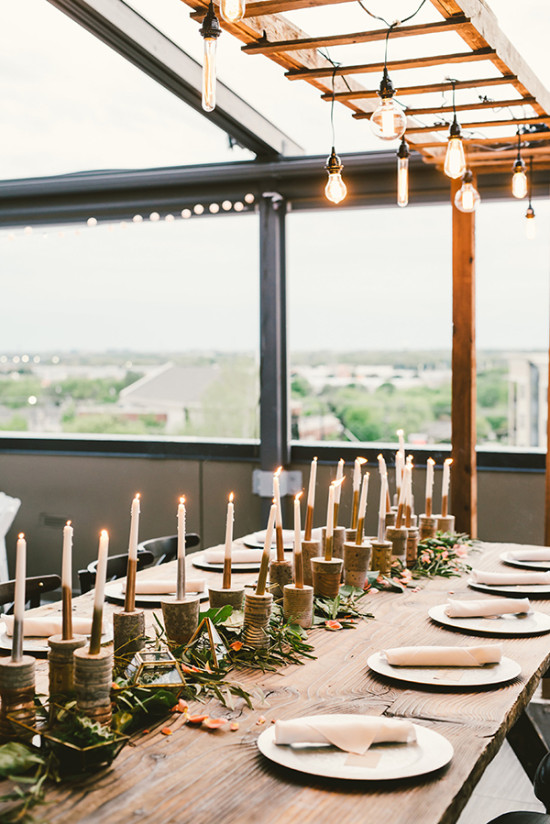 unique candle and greenery centerpiece