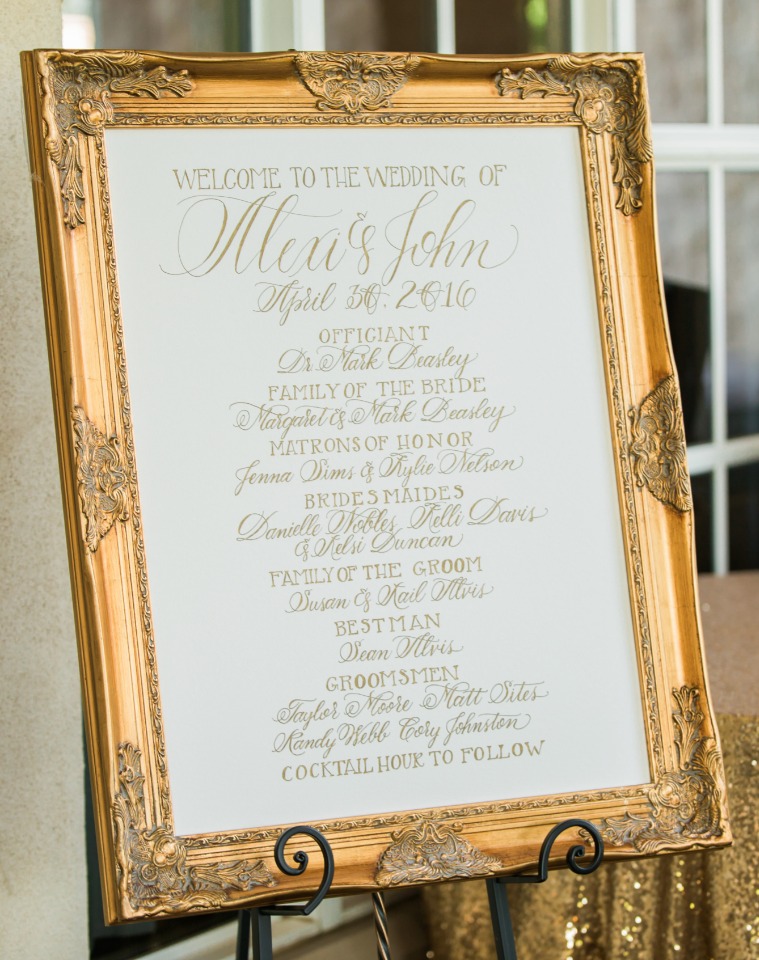 glamorous gold framed calligraphy wedding program