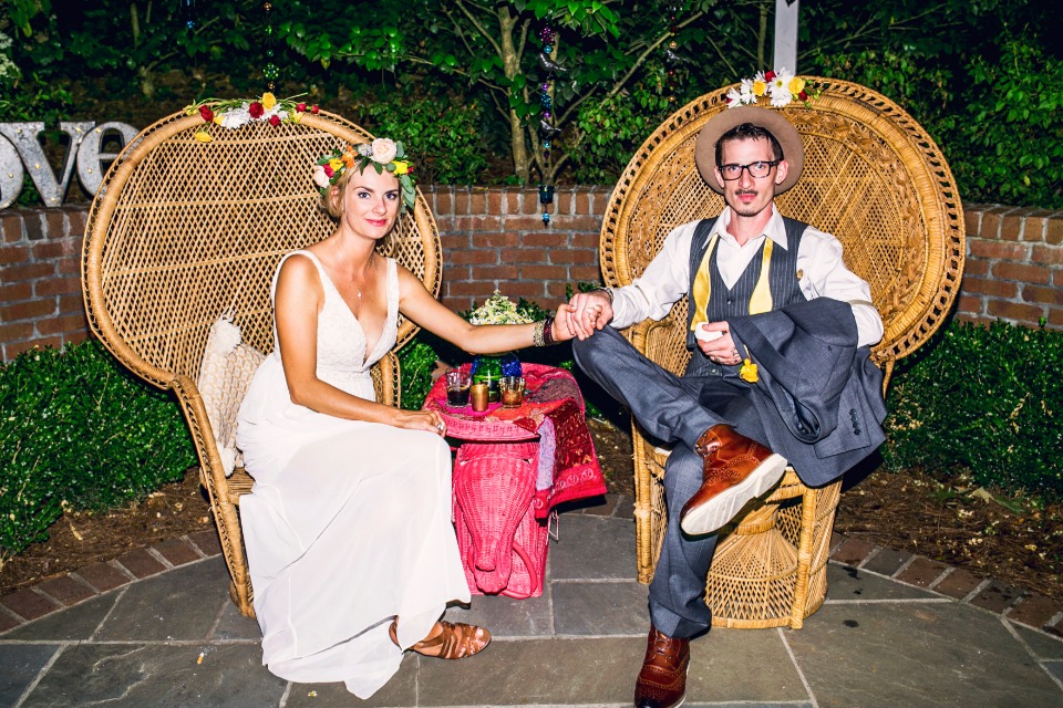 wicker wedding chairs found at a yard sale