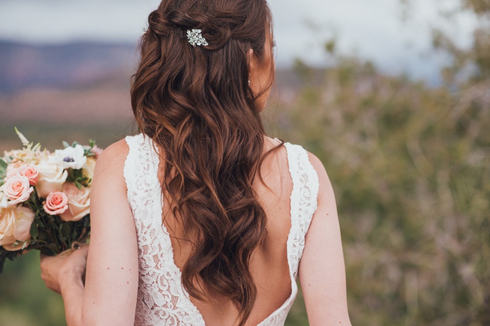 wavy half up wedding hair