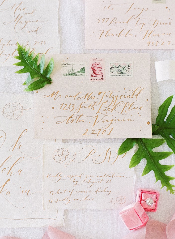 free flowing calligraphy wedding invitation