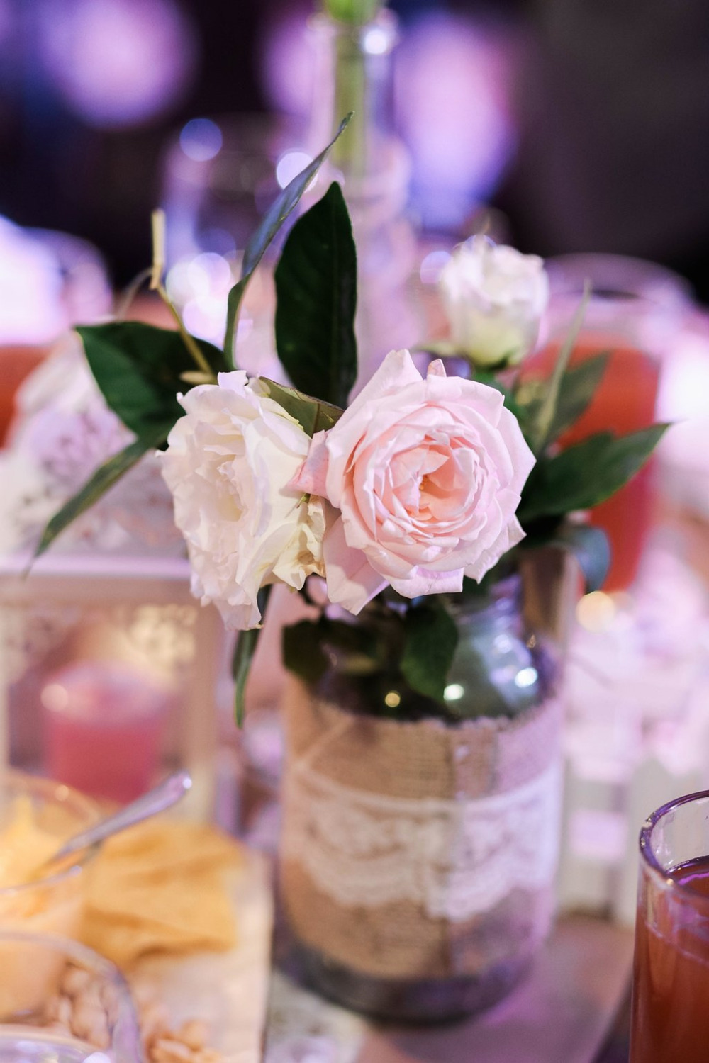 burlap and lace wedding centerpieces