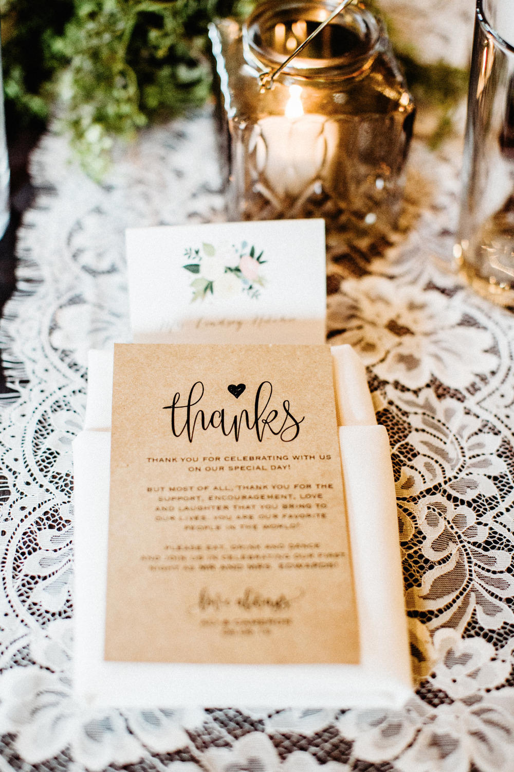 kraft paper thank you note for wedding guests