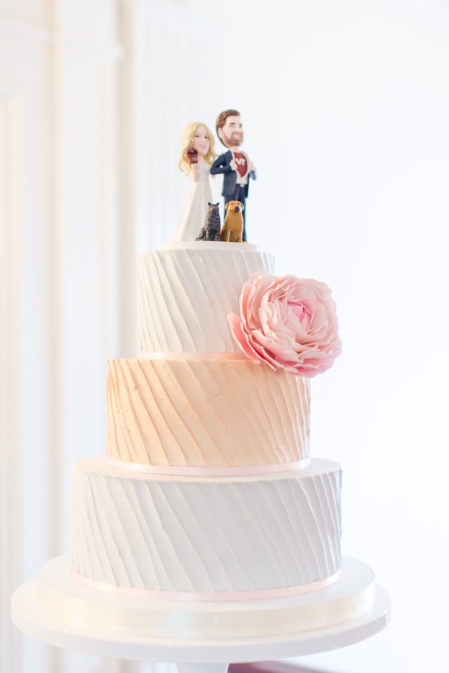 Grey, peach and white wedding cake