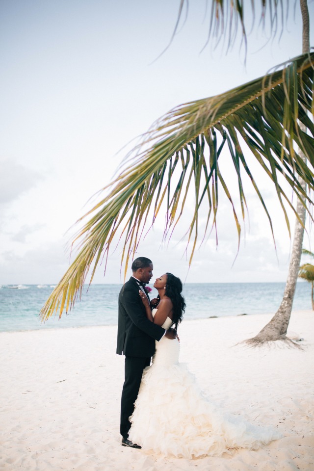 white sandy beach wedding couple