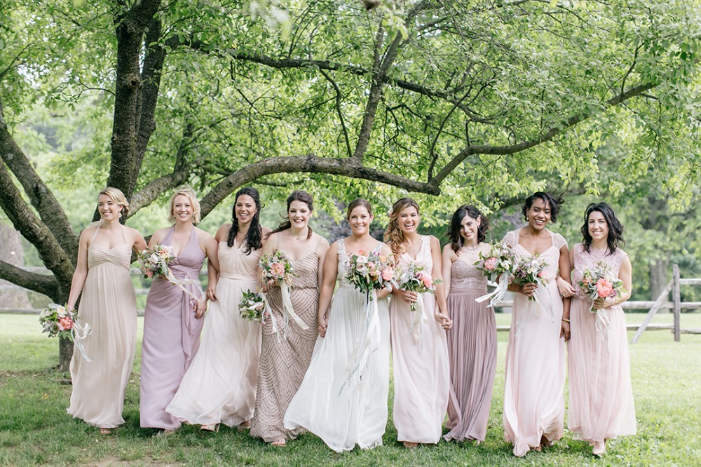 Bridesmaids in shades on blush