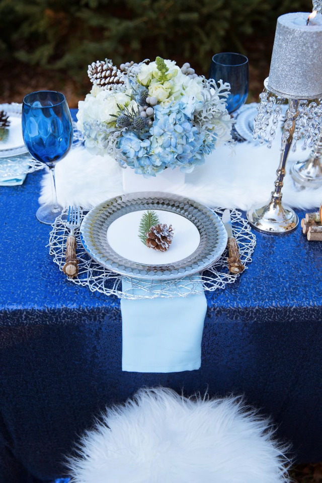navy blue and silver wedding reception