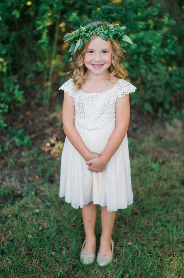 beautiful flower girl dress and greenery flower crown