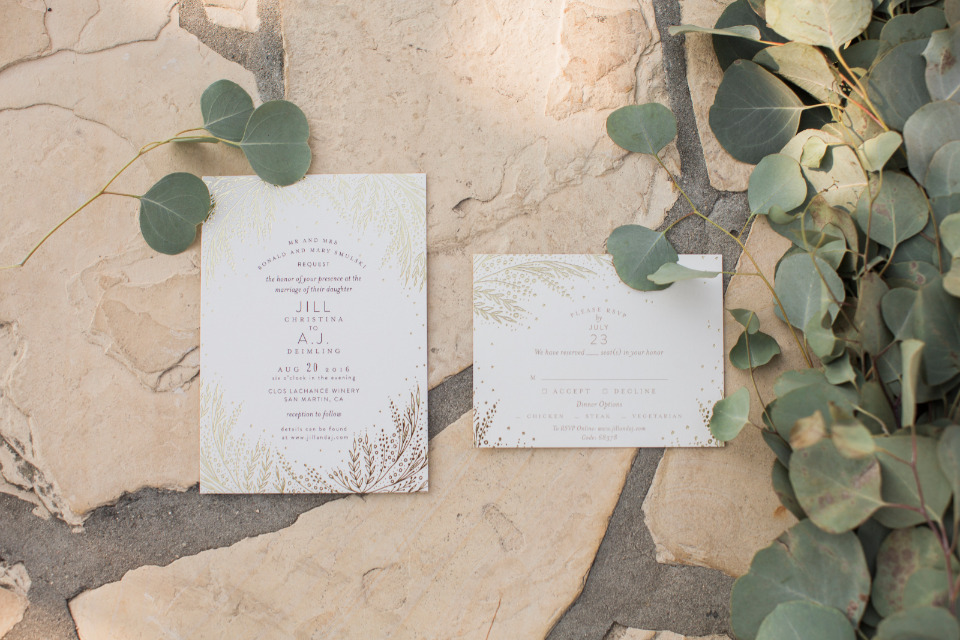 gold and white wedding invites