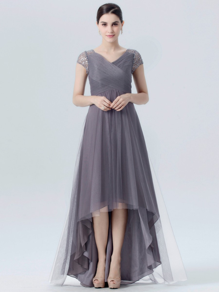 Beaded Charcoal Grey Bridesmaid Dress