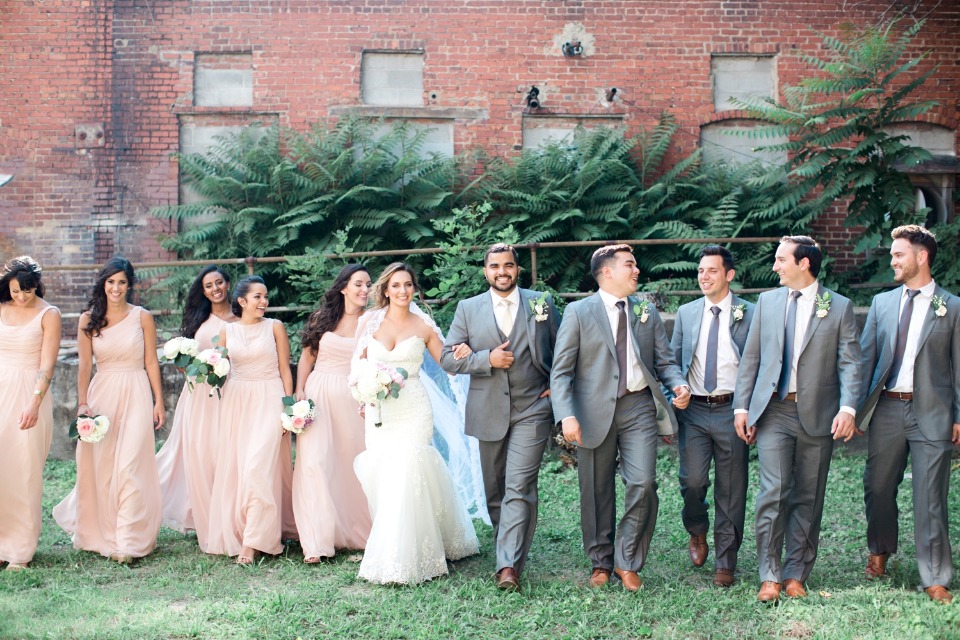 pink and grey wedding party