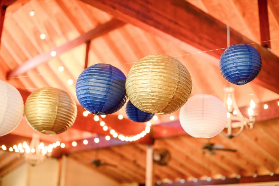 blue and gold wedding decor