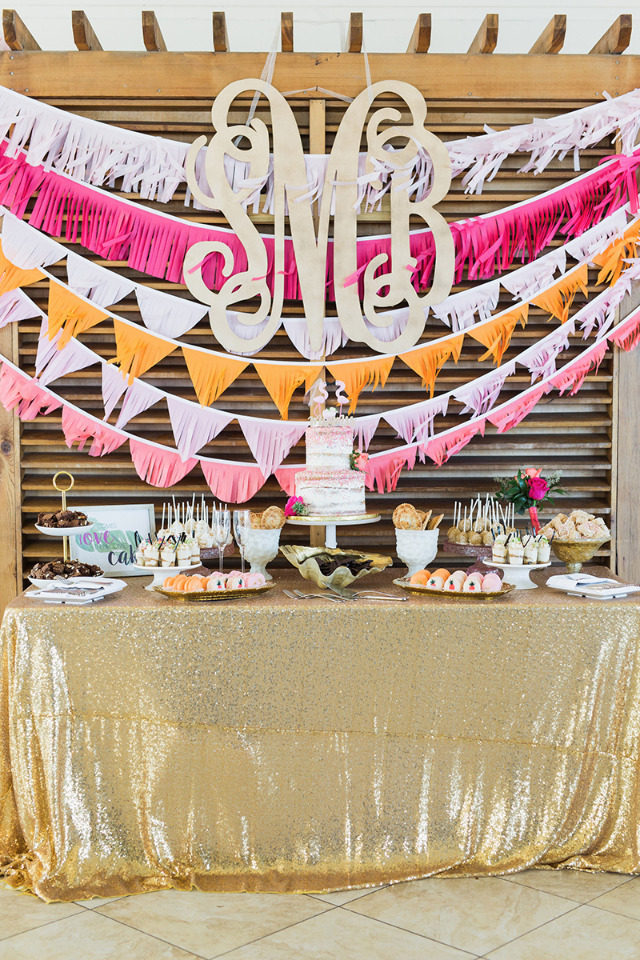 fun bright colored Florida wedding dessert table