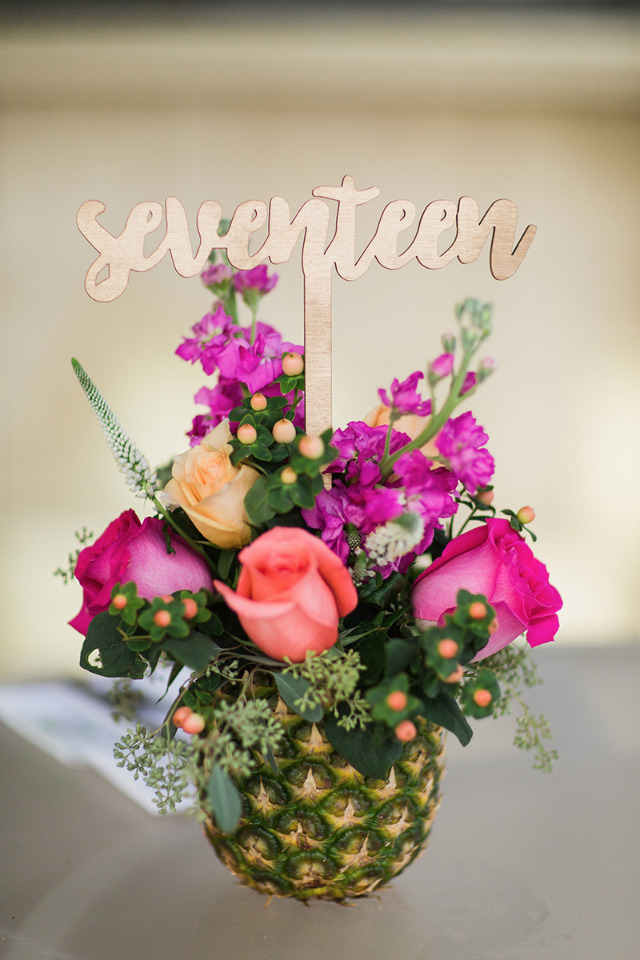 pineapple wedding centerpiece and table number