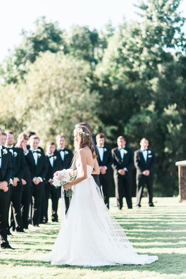 bride in strapless a line wedding dress