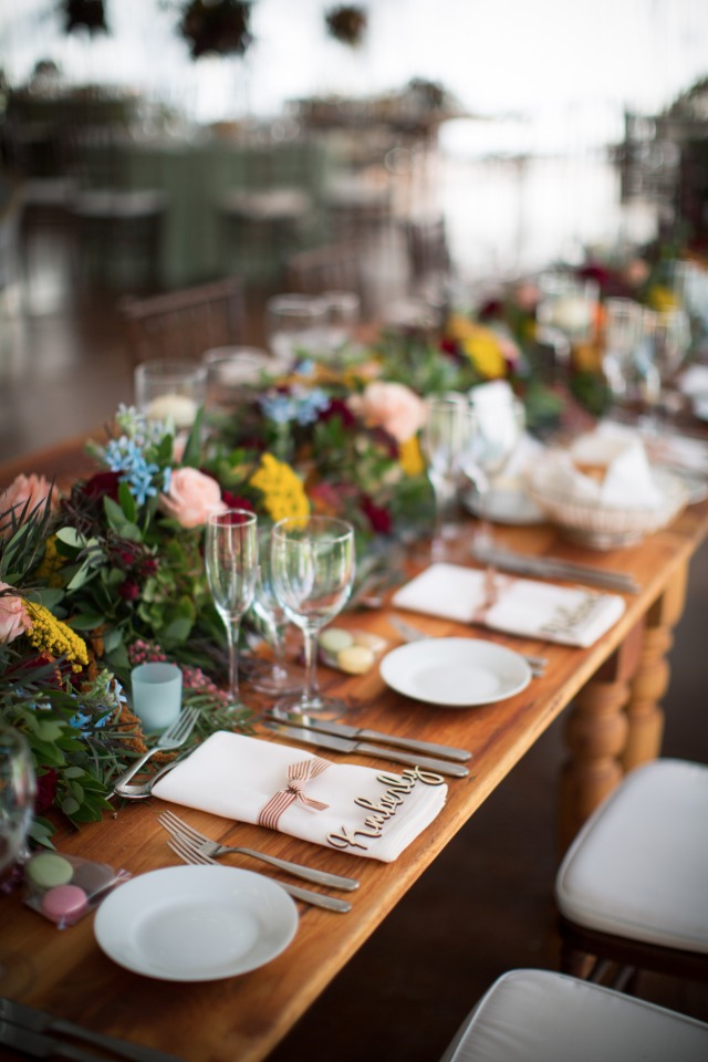 modern garden party style wedding table decor