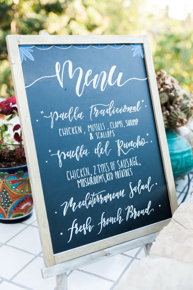 chalkboard wedding menu for paella