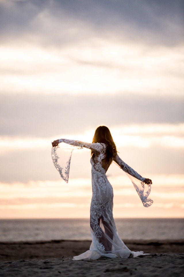 Boho bride on the beach