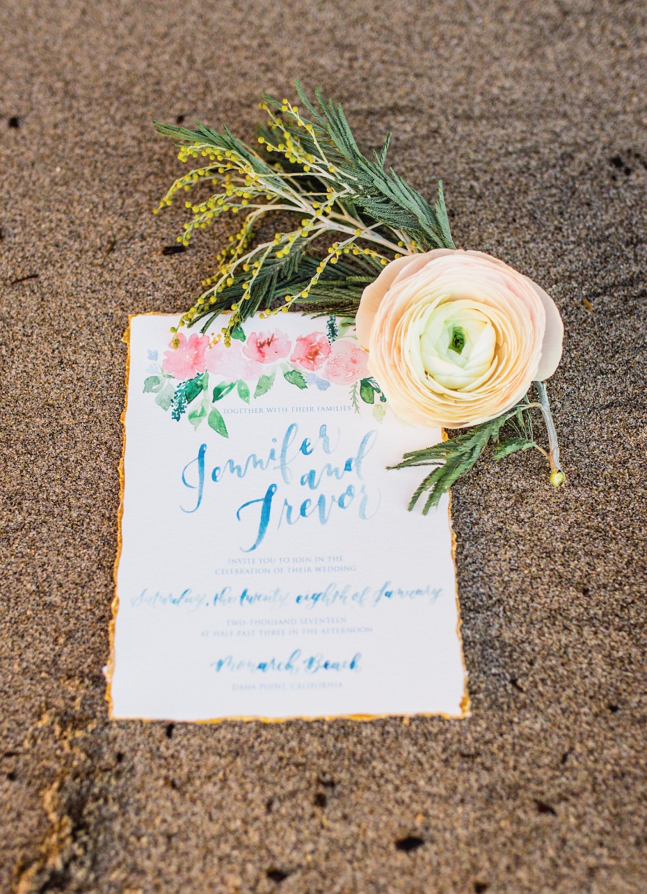 watercolor and calligraphy wedding invitation